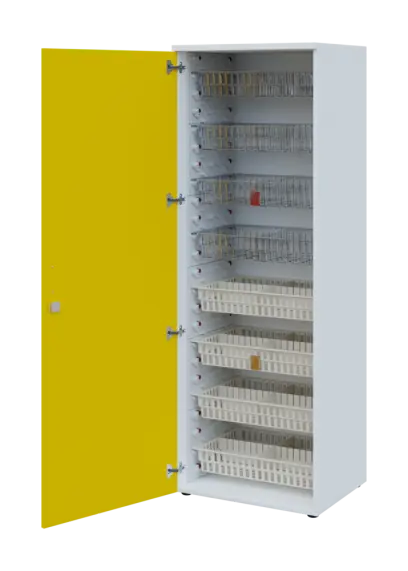 EUROMEDICA D - 66/M skříň léková boxová, 1-dveřová, levá, 1950x660x535, korpus bílý, dvířka žlutá odio